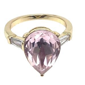 CHARTER CLUB Women Gold Tone Oval Crystal Pink Solitaire Ring NWT Size 6